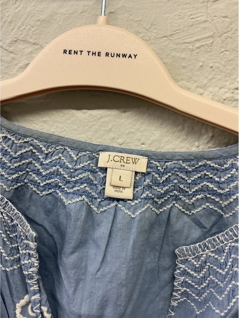 J.Crew Blue Embroidered 100% Cotton boho v-neck puff sleeve Blouse